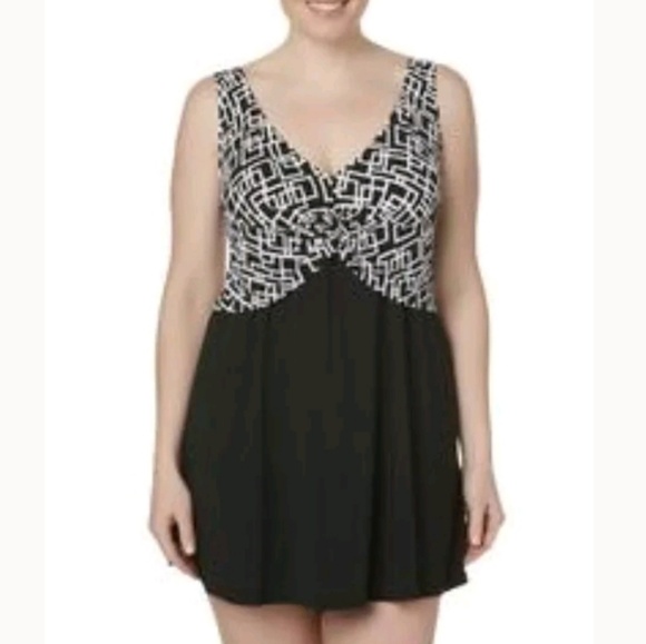 New Tropical Escape Plus Swim Skater Dress Black - Picture 5 of 5